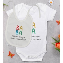 Bitmeyenkartus Bk Kids Baba Tasarımlı Bebek Body Zıbın Ve Mama Önlüğü Hediye Set (548582584) Çok Renkli