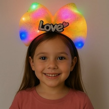 Led - 188 - Işıklı Love Yazılı Sarı Fiyonk Taç Kız Çocuk - Ece-umay - Parti Tacı