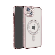 Apple İphone Uyumlu 15 Kılıf Joke Simli Magneticsafe Kılıf - Pembe Çok Renkli