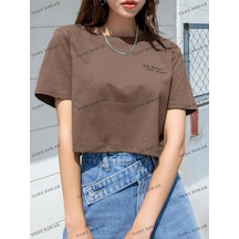 Noıssey Do What Baskılı Crop Oversize Kalıp Unisex T-shirt Kahverengi