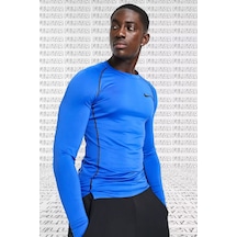 Nike Pro Dri Fit Men's Tight Fit Top Slim Fit Uzun Kollu Sweatshirt Body Sax Mavi