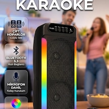 Rgb Işıklı Çift Hoparlörlü Taşınabilir Bluetooth Karaoke Speaker Ve Mikrofon