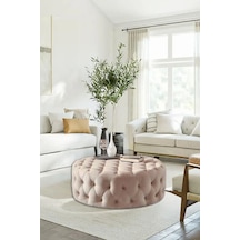 Most Hallow Kapitoneli Yuvarlak Orta Sehpa 03 Bej Kadife Kumaş %1