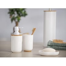 Posa Sabunluk, Sıvı Sabun, Losyon Veya Deterjan İçin Doldurulabilir Pompalı Dağıtıcı, Sürdürülebilir Bambu Desenli Beyaz Plastik, G X Y X D : 7 X 16,5 X 8 Cm, Kapasite Yaklaşık 330 Ml