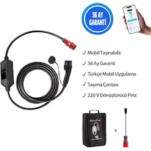 Evwallbox 22 Kw Taşınabilir 5mt Tip2 Kablolu Wifi+bluetooth Mobil Uygulamalı 22 Kw