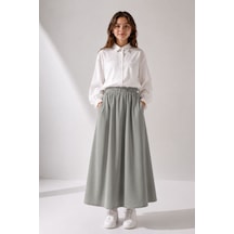 Angel&co. Girls Clothing Modest Uzun Kız Çocuk Mevsimlik Etek- Adaçayı Grisi - 791131271 Adaçayı Grisi
