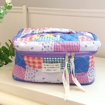 Kapitone Patchwork Desenli Büyük Boy Makyaj Ve Kozmetik Çantası / Seyahat Tipi Organizer - 25x16x16 Cm