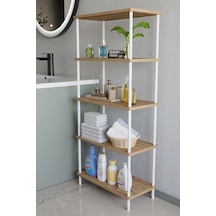 5 Katlı Çevir Kur Metal Gövdeli Banyo Rafı Çok Amaçlı Düzenleyici Organizer Stand Banyo Dolabı Atlantik Çam
