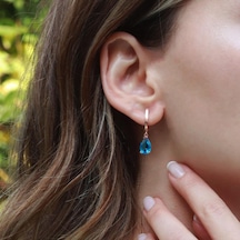 Damla Modeli Turkuaz Taşlı Rose Gold Kaplama Gümüş Küpe Gümüş
