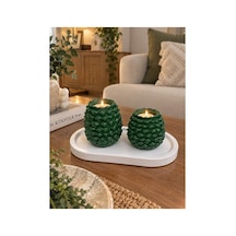 Premium Kozalak Desenli Yeşil 2 Li Mumluk Seti Dekoratif Tealight Mumluk Yeşil