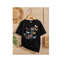 Kız Çocuk Bisiklet Yaka Baskılı T-shirt - Siyah
