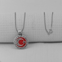 Takıhan Gravür İşlemeli 925 Ayar Gümüş Küçük Boy Ay Yıldız Kolye