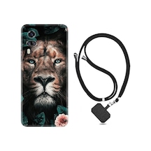 Vivo Y51 Kılıf Boyun Askılı Leon Flowers 1333 Siyah