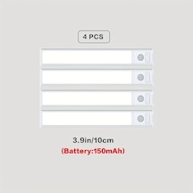 Willowhaven Silvery-4pcs-3.94inch 4 Adet Hareket Sensörlü Usb Şarjlı Kablosuz Led Dolap Altı Aydınlatma Mutfak Banyo Dolap Füme