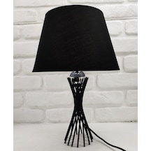 Siyah Burgu Metal Ayaklı Gümüş Kromtoplu Siyah Kumaş Abajur Beyaz - Siyah