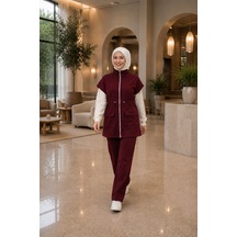 Bordo Yelekli 2 Li Takım Modern, Rahat Ve Şık Günlük Kombin
