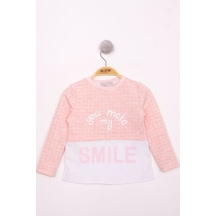 Toontoy Kids Toontoy Kız Çocuk Kareli Kumaşlı Smile Baskılı T-shirt Pembe Melanj