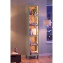 Robin Home Prime Temperli Cam Kapaklı Neon Led Işıklı Dar Alan Vitrin Büfe Kitaplık Ahşap Ayaklı 5 Raflı Sepet-ıhlamur Yeşili 183cm Yd8-sy Yeşil