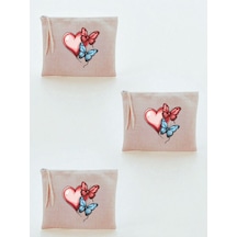 Kalpli Kelebek Baskılı 3'lü Makyaj Çantası 20x25 Cm - Seyahat Makyaj Çantası