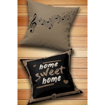 2’Li Home Sweet Home Yazılı Kırlent Kılıf Set-Çift Taraflı Baskı