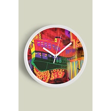 Neon Düşler Modern Tasarım Duvar Saati - 35cm - Önü Camlı Beyaz Kasa - Sessiz Mekanizma Beyaz