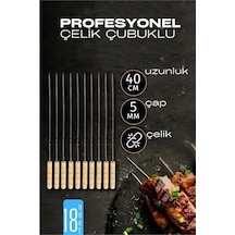 Çelik Şiş Çubuğu - Mangal Şişi Ahşap Saplı Kebap Şişi 18 Adet