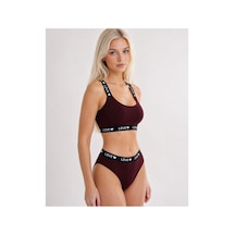Pijamask Kadın Bordo Fitilli Love Askılı Bralet Slip Külot İç Giyim Takımı Bordo