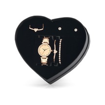 Forentina Rose Zirkon Kalpli Kolye Küpe Bileklik Saat  Set Bronz