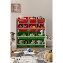 12 Sepetli Çok Amaçlı Oyuncak Dolabı Montessori Dolap Kırmızyeşil Kırmızı - Yeşil