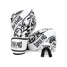 Süper Pro Beyaz Üzeri Siyah İşlemeli Deri Boks Eldiveni 12 Oz Çok Renkli