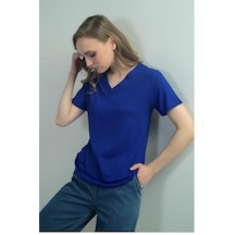 By Saygı Kadın V Yaka Yırtmaçlı Kısa Kol Bluz-40756 Saks