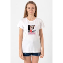 Black Pink Band Beyaz Kadın Bisikletyaka Tshirt Beyaz