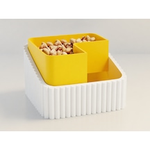 3d Baskı Fıstık Kasesi - Çift Hazneli Kabuk Ayırıcı Sunum Kasesi - Beyaz Sarı Çok Renkli