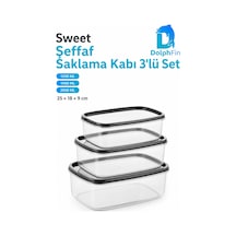 Sweet Şeffaf Saklama Kabı 3'lü Set Siyah 25 18 9 Cm
