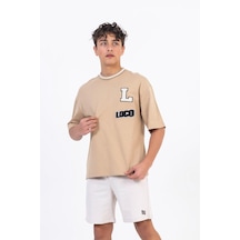 Zekids Erkek Çocuk Pamuklu Oversize L Punch Tshirt-11794-bej Bej