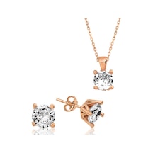 Blackcraft 925 Ayar Gümüş Rose Tek Taş İkili Set Bc-a593c7 Beyaz