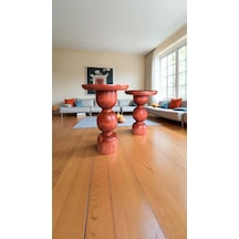 Ahşap Mantar Sehpa 2li Set Maun Renk Yan Sehpa Takımı - Zigon Sehpa Seti - Wooden Coffee Table Maun