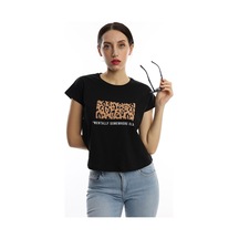 Kadın Pars Desen Baskılı Crop Tişört Siyah