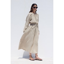 Manuka Bağlama Detaylı Muslin Elbise Kum Kum Rengi