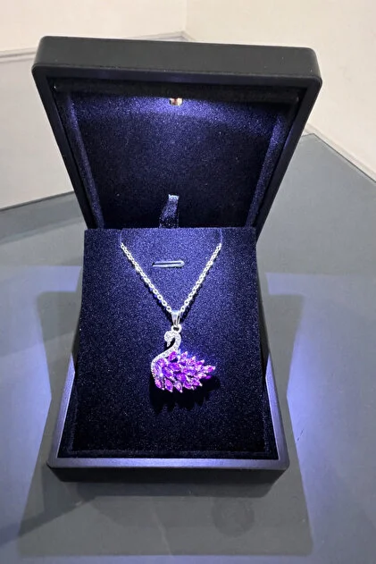Stainless Steel Kuğu Model Çelik Kolye Mor