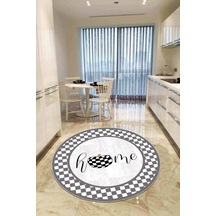 Beyaz Kaymaz Taban Home Yazılı Yuvarlak Mutfak Halısı Ar805n11