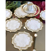 Yuvarlak Gold 6'lı Linen Keten Kahve Yanı Kokteyl Sunum Parti Peç