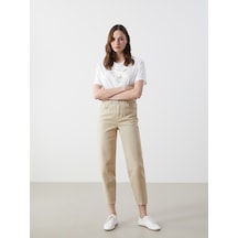 Lcw Jeans Bej Beli Lastikli Slouchy Fit Kadın Jean Pantolon