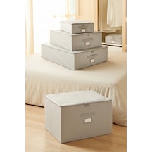 Ocean Home Textile 4'lü Gri Balıksırtı Destekli Kutu Hurç Set 31 X 38 X 12 + 45 X 55 X 18 + 55 X 70 X 18 + 48 X 40 X 30 Cm