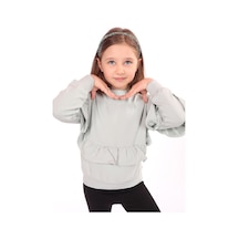 Toontoy Kız Çocuk Oversize Bisiklet Yaka Düşük Omuz Asimetrik Sweatshirt - Fırfır Detaylı & 2 İplik Gri