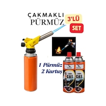 Çakmaklı Pürmüz Dmx4661 - Kamp Piknik Mutfak Tipi Otomatik Ateş Tutuşturucu Pürmüz Başlık + 2 Kartuş Sarı Sarı