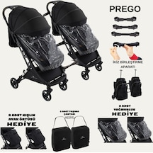 Prego İkiz Apartlı Birleşip Ayrılan Yan Yana İkiz Kabin Boy Bebek Arabası