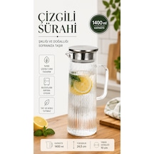 Modern Çizgili Cam Sürahi Paslanmaz Çelik Kapaklı Filtreli Sürahi Su, Limonata, Buzlu Çay Ve Meyve Suyu 1400 Ml