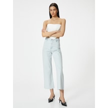 Koton Geniş Kısa Paça Kot Pantolon Yüksek Bel Esnek Rahat Kalıp Cepli Pamuklu - Sandra Jeans Bleach 4sal40047md 4SAL40047MDBCH Açık Mavi