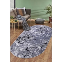 Dijidekor Halı Siyah 8881 Yıkanabilir Saçaksız Oval Kesme İnce Yolluk Kilim Salon Halısı Modelleri Çok Renkli